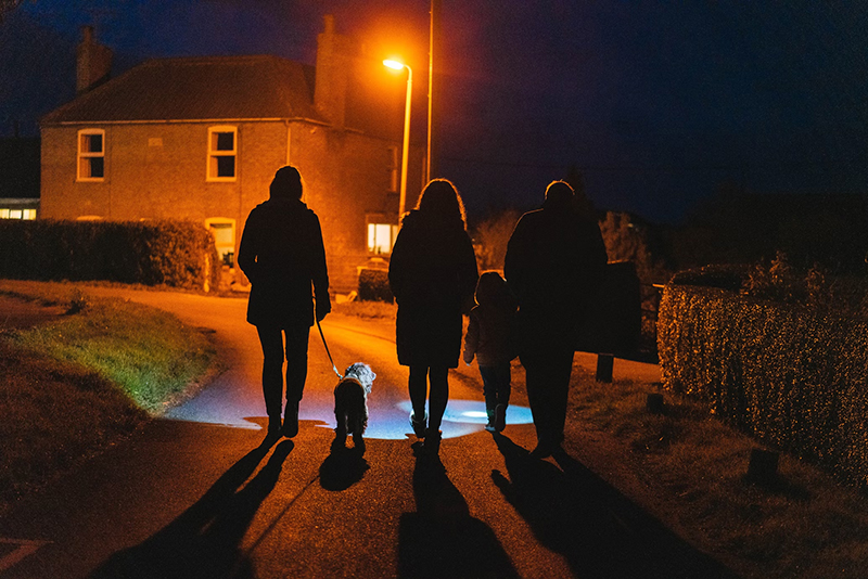 Have a dog walking light with you when you take doggo for a stroll. Any EDC light will do. 